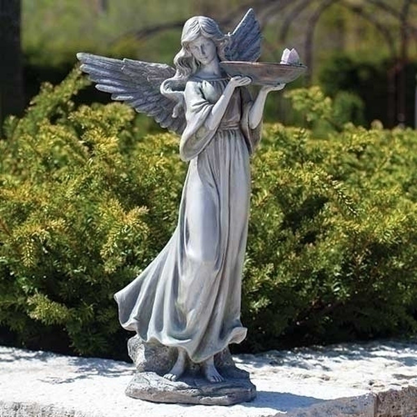 Angel with Dish Birdfeeder & Butterfly Statue